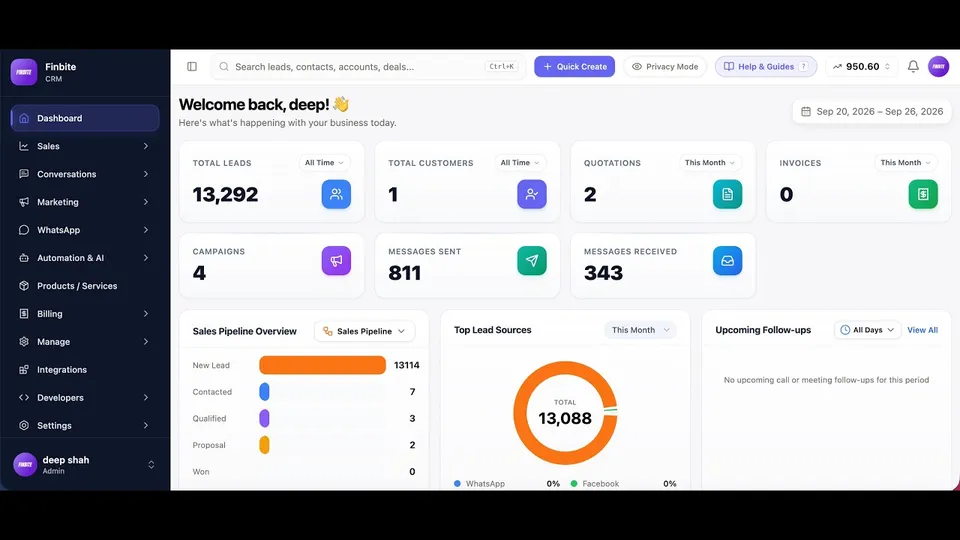 Finbite WhatsApp API demo video